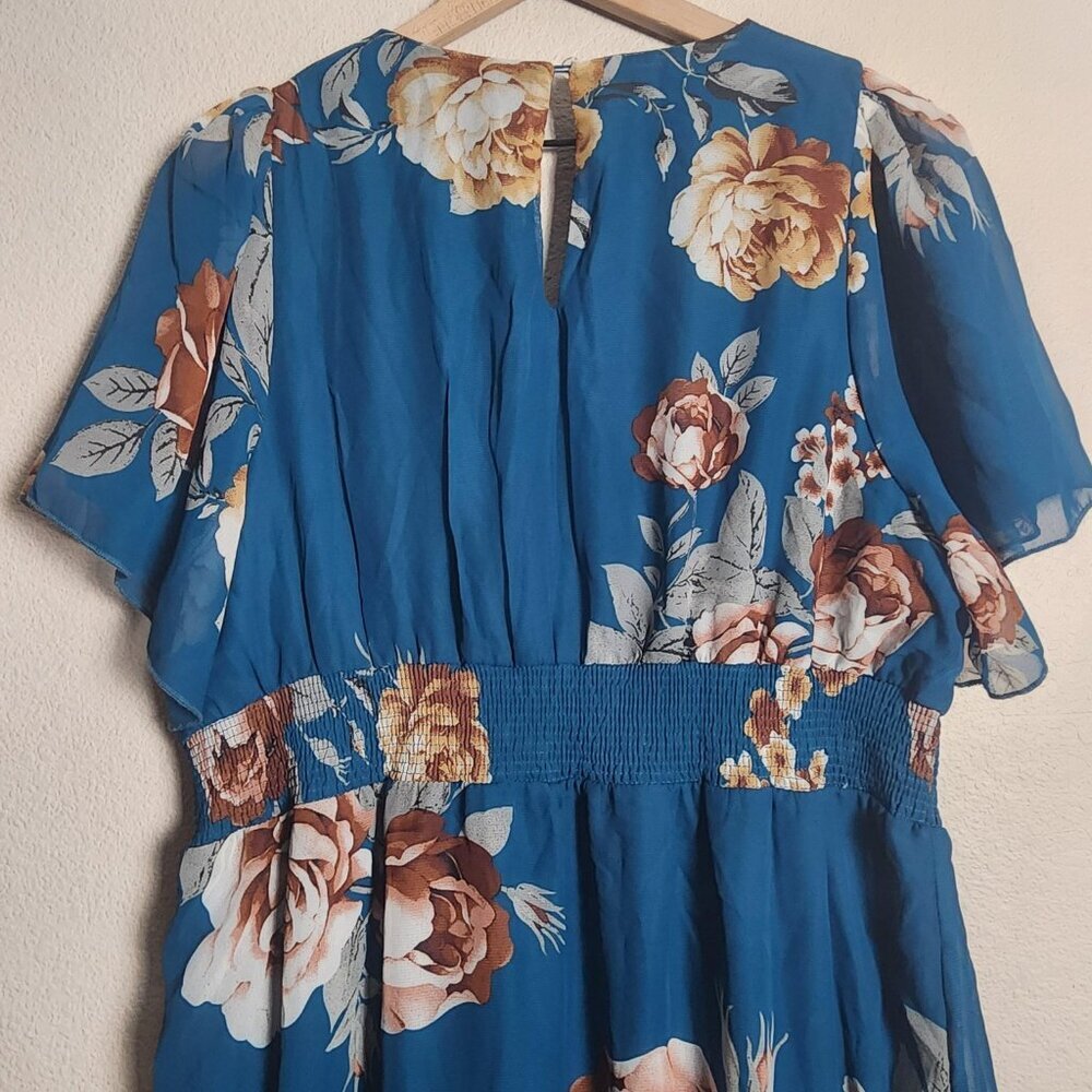 Baltic Born Sarah Dress Womens 1X Blue Floral Smocked Midi Wrap Chiffon NWT - Picture 11 of 13